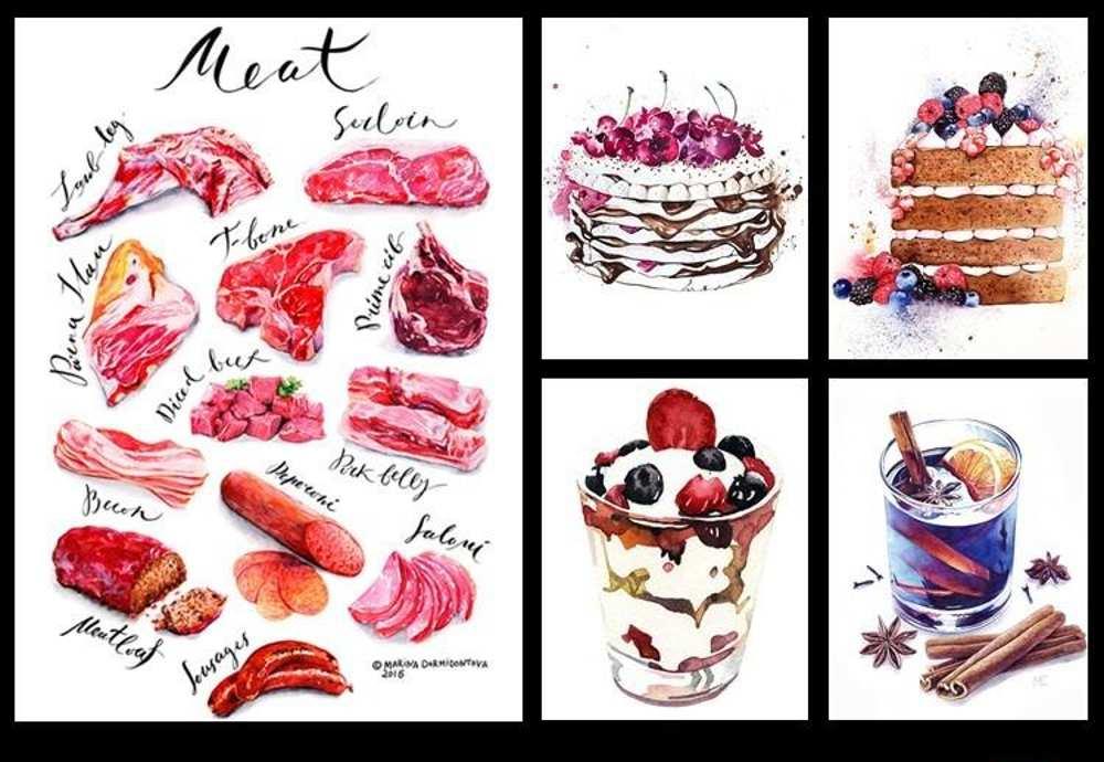水彩彩铅各种食物原画插画969张合集 附部分教程步骤图的图片