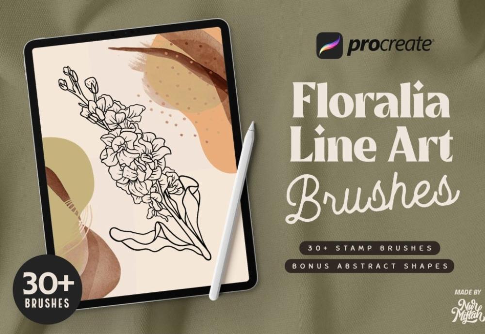 Procreate花卉线条艺术30组笔刷包下载的图片